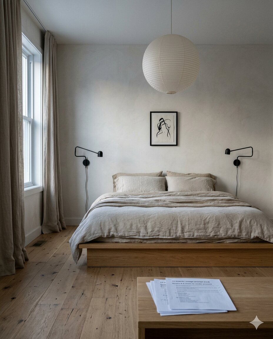 Quiet Japandi master bedroom