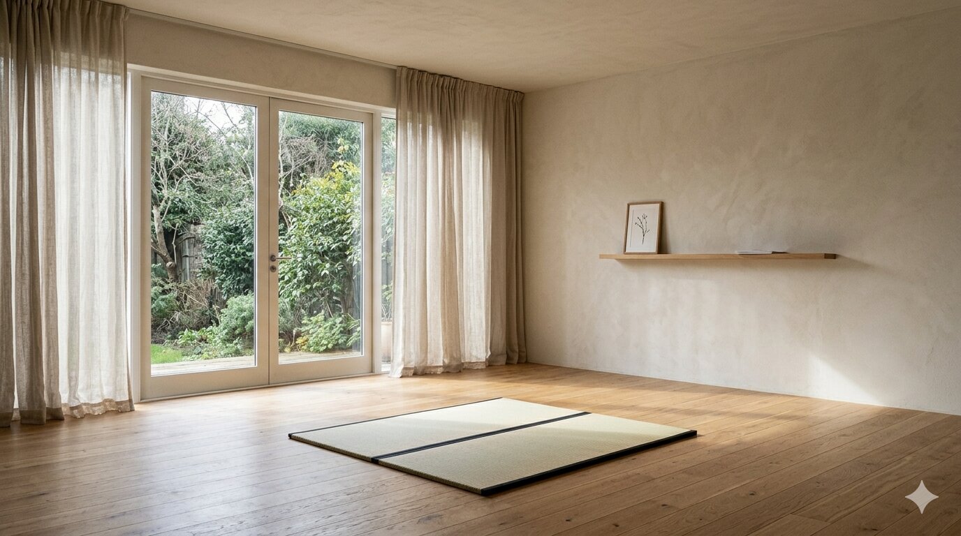 Quiet Japandi yoga studio